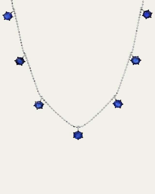 18K White Gold Floating Blue Sapphire Necklace